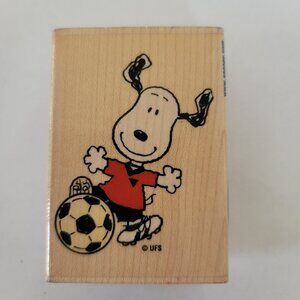 Vintage 2001 Snoopy Wooden Rubber Stamp Snoopy The Hot Shot Soccer Player